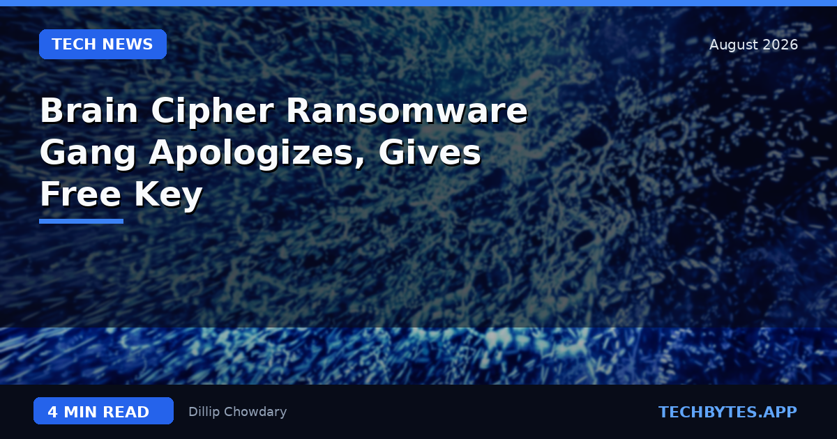 Brain Cipher Ransomware Gang Apologizes, Gives Free Key