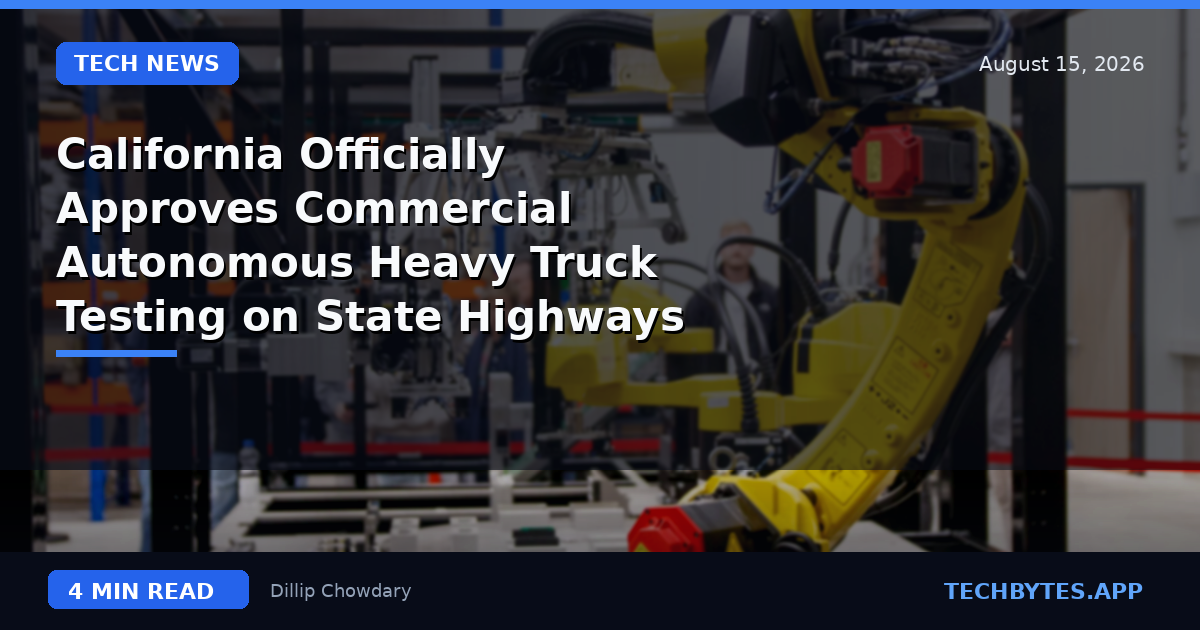California Officially Approves Commercial Autonomous Heavy Truck Testing on State Highways
