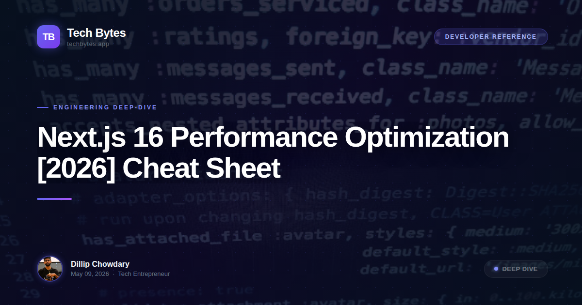 Next.js 16 Performance Optimization [2026] Cheat Sheet