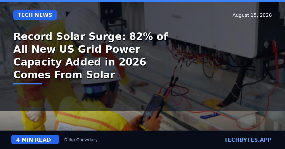 Record Solar Surge: 82% of All New US Grid Power Capacity Added in 2026 Comes From Solar