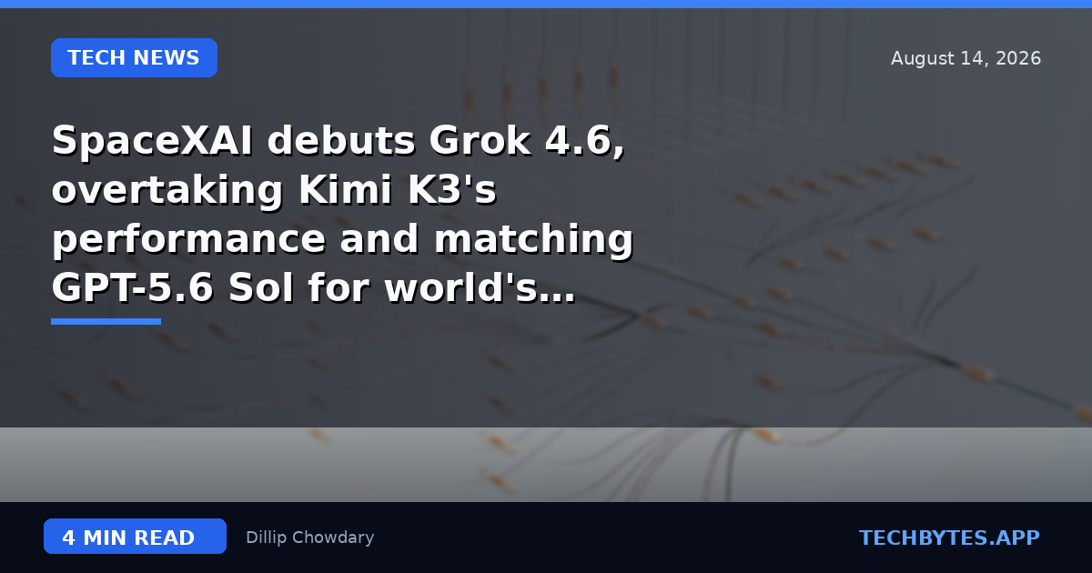 SpaceXAI debuts Grok 4.6, overtaking Kimi K3's performance and matching GPT-5.6 Sol for world's third best on…
