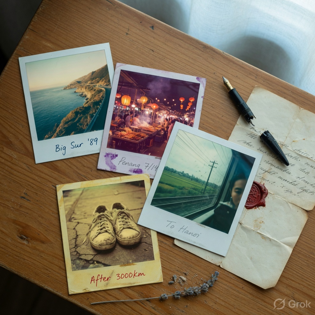 Travel Polaroid stack Nano Banana example