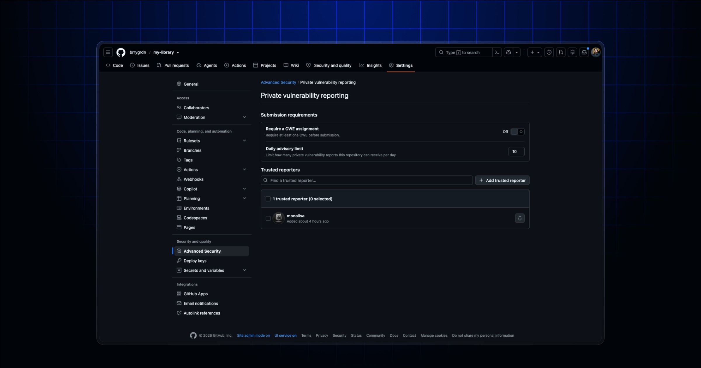 Rate limits for private vulnerability reports