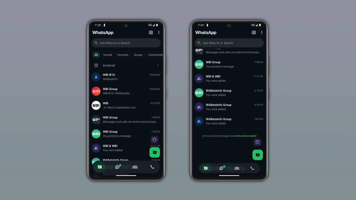 WhatsApp is working on an adaptive bottom navigation bar